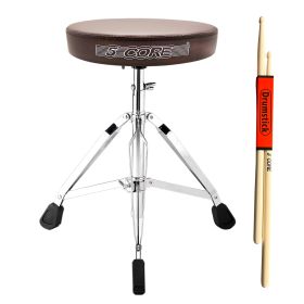 5 Core Premium Universal Drum Throne Height Adjustable Padded Drum Stool Seat Round Chrome Chair Drumming Stand with Anti- Slip Feet for Adults Kids D