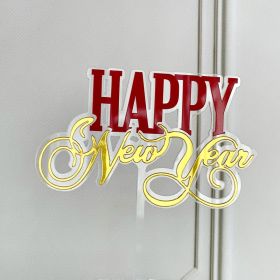 Acrylic New Year Cake Decoration Happy New Year Party Plugin (Option: Red and gold)