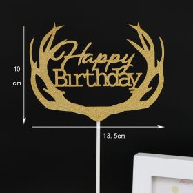 Cake Decoration Insert Wedding Antler Flower Fairy Balloon Happybirthday Shiny Insert Paper Card (Option: C1)