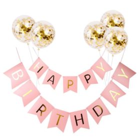 Happy Birthday Lettering Banner Rose Gold Multicolored Balloons (Option: J)