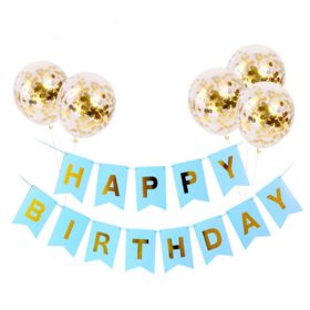 Happy Birthday Lettering Banner Rose Gold Multicolored Balloons (Option: M)