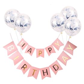 Happy Birthday Lettering Banner Rose Gold Multicolored Balloons (Option: N)