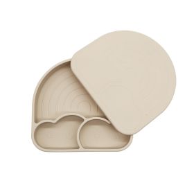 Food Grade Silicone Integrated Split Format Dining Plate (Option: Beige White Same Color Cover)