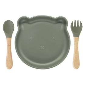 Food Supplement Tableware Set Silicone Spork Baby Products Bear Silicone Tableware (Option: Army Green)