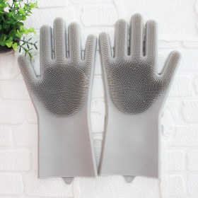 1 Pair Dishwashing Cleaning Gloves Magic Silicone Rubber Dish Washing Glove For Household Scrubber Kitchen Clean Tool Scrub (Color: Gray, size: 1 Pair)