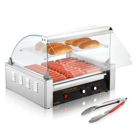 VEVOR Hot Dog Roller, 11 Rollers 30 Hot Dogs Capacity, 1650W Stainless Sausage Grill Cooker Machine with Dual Temp Control Glass Hood Acrylic Cover Bu (Roller Number: 11 Roller)