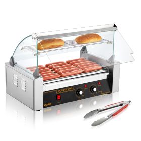 VEVOR Hot Dog Roller, 11 Rollers 30 Hot Dogs Capacity, 1650W Stainless Sausage Grill Cooker Machine with Dual Temp Control Glass Hood Acrylic Cover Bu (Roller Number: 7 Roller)