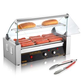 VEVOR Hot Dog Roller, 11 Rollers 30 Hot Dogs Capacity, 1650W Stainless Sausage Grill Cooker Machine with Dual Temp Control Glass Hood Acrylic Cover Bu (Roller Number: 5 Roller)